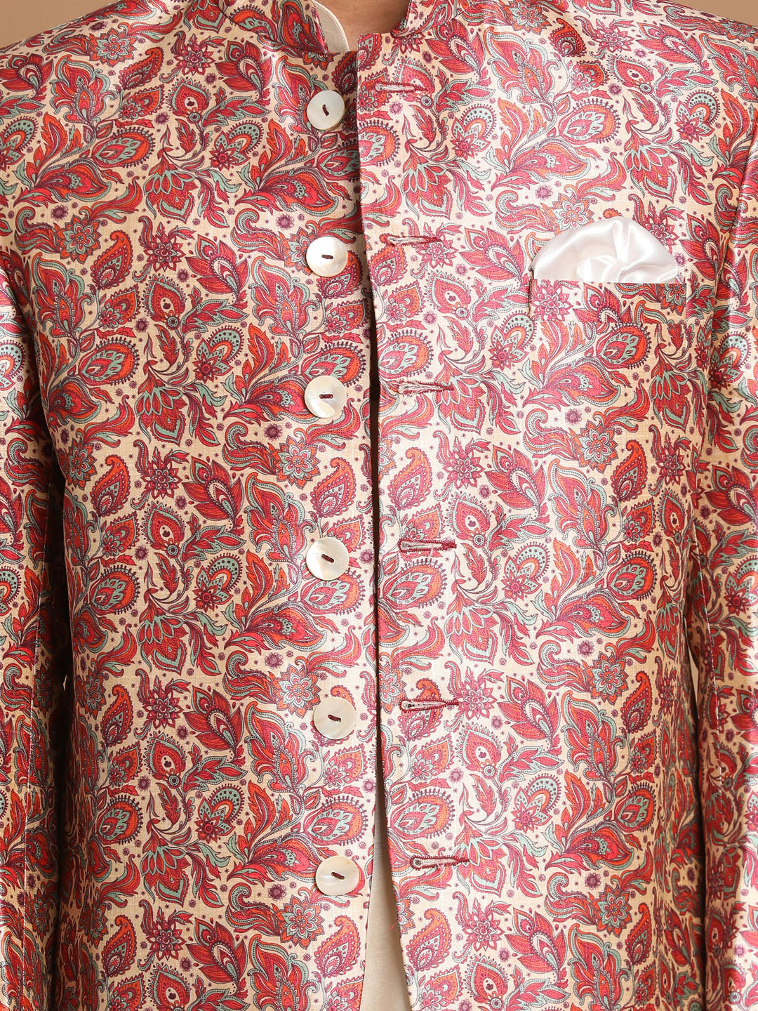 Men's Cream Viscose Straight Jacket Kurta and Pyjama Set