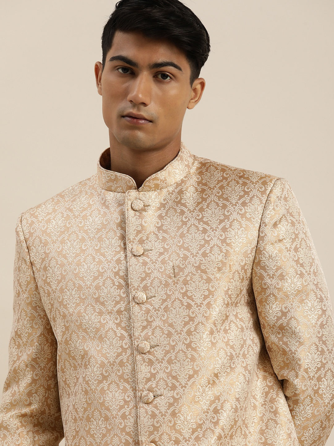 Men's Gold Silk Blend Straight Jodhpuri