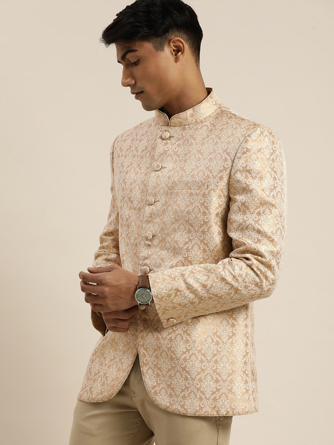 Men's Gold Silk Blend Straight Jodhpuri