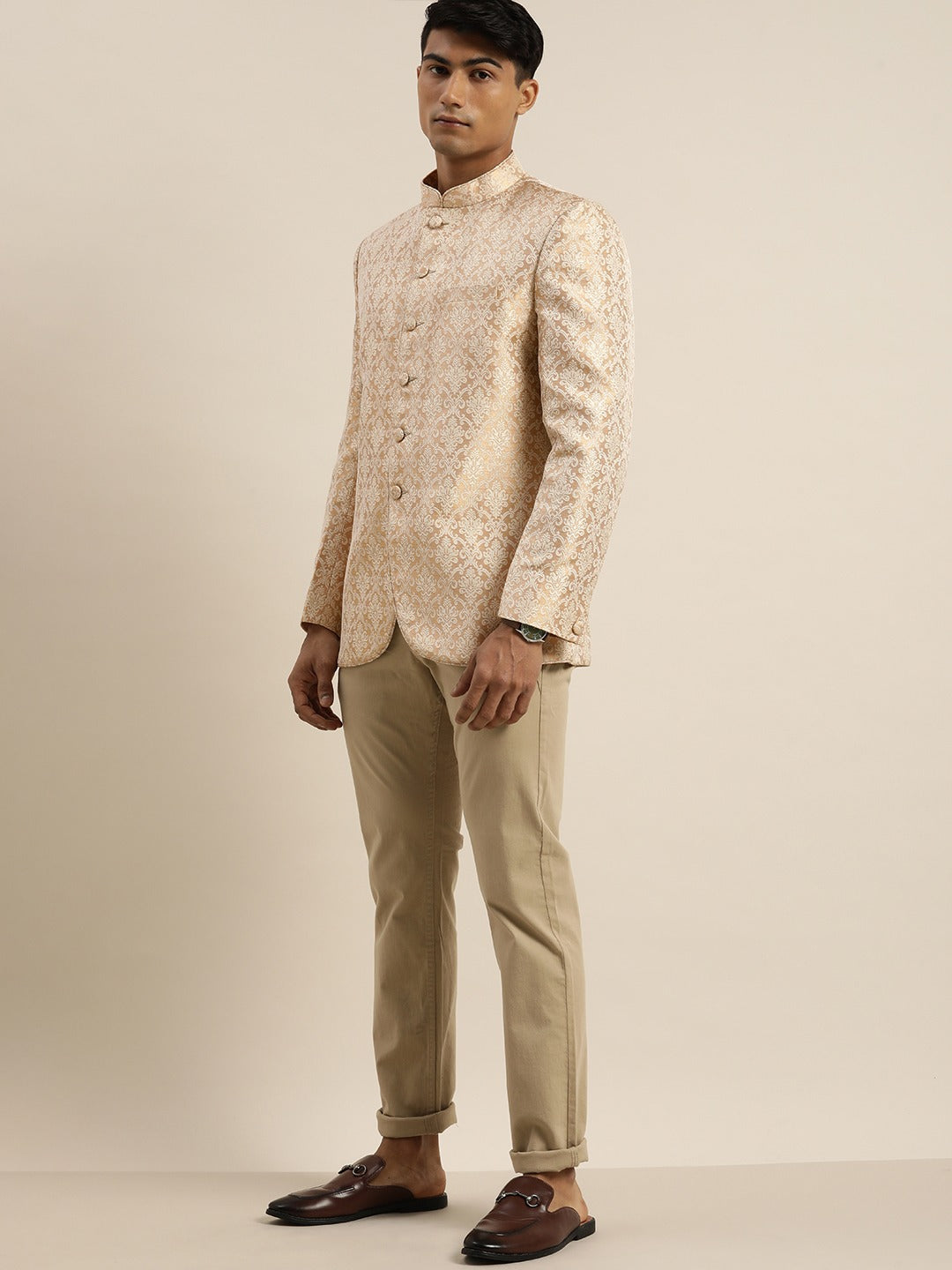 Men's Gold Silk Blend Straight Jodhpuri