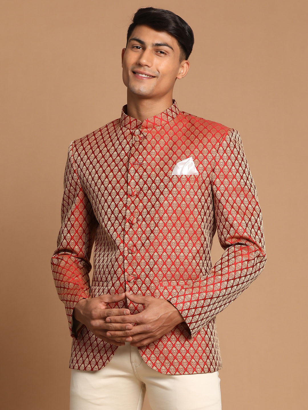 Men's Maroon Silk Blend Straight Jodhpuri