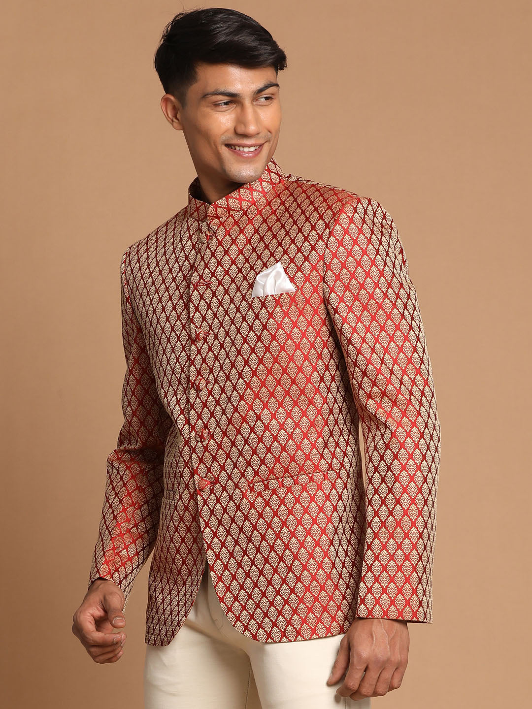 Men's Maroon Silk Blend Straight Jodhpuri