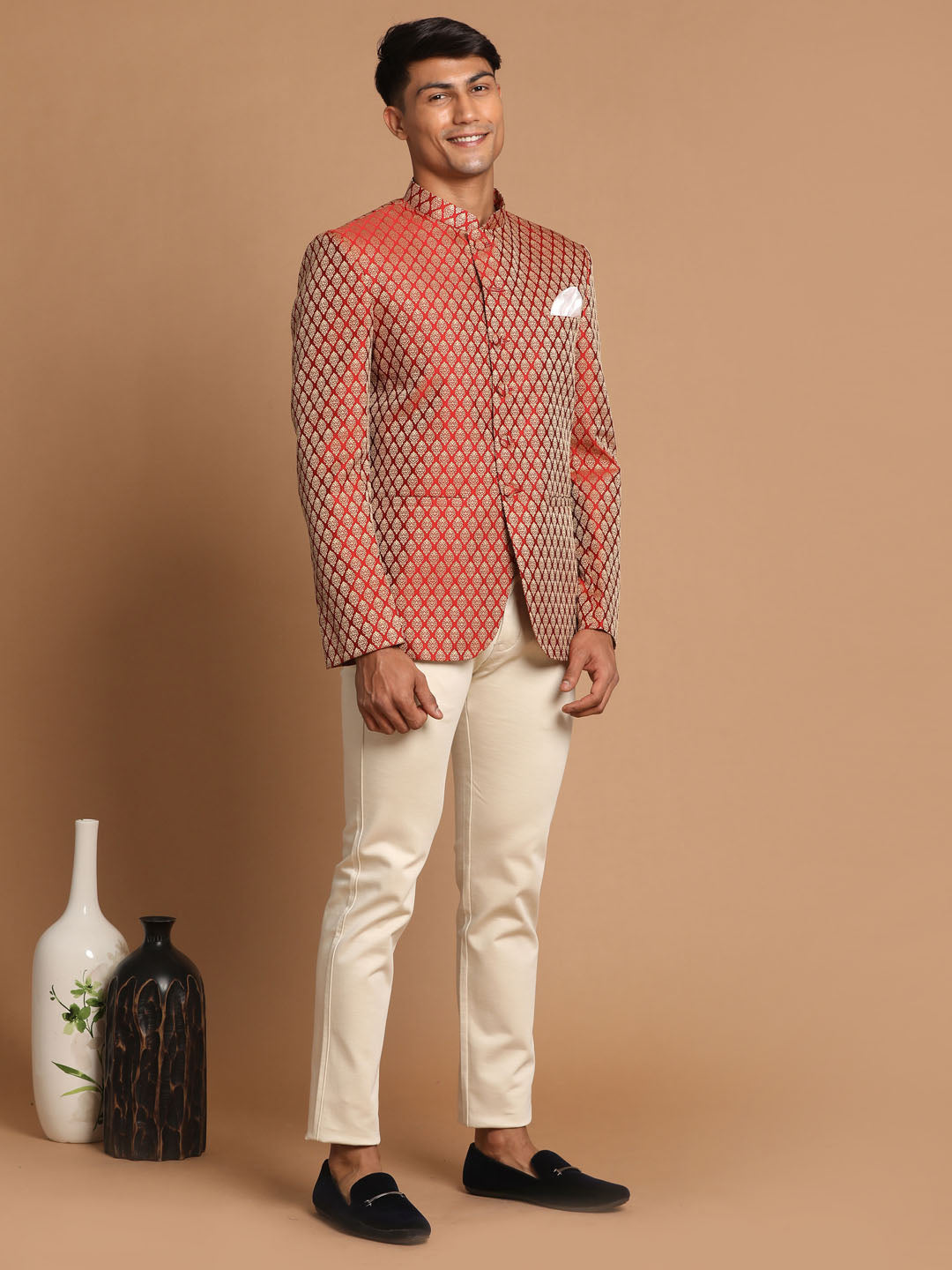 Men's Maroon Silk Blend Straight Jodhpuri