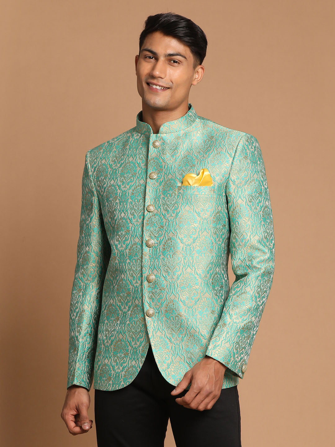 Men's Green Silk Blend Straight Jodhpuri