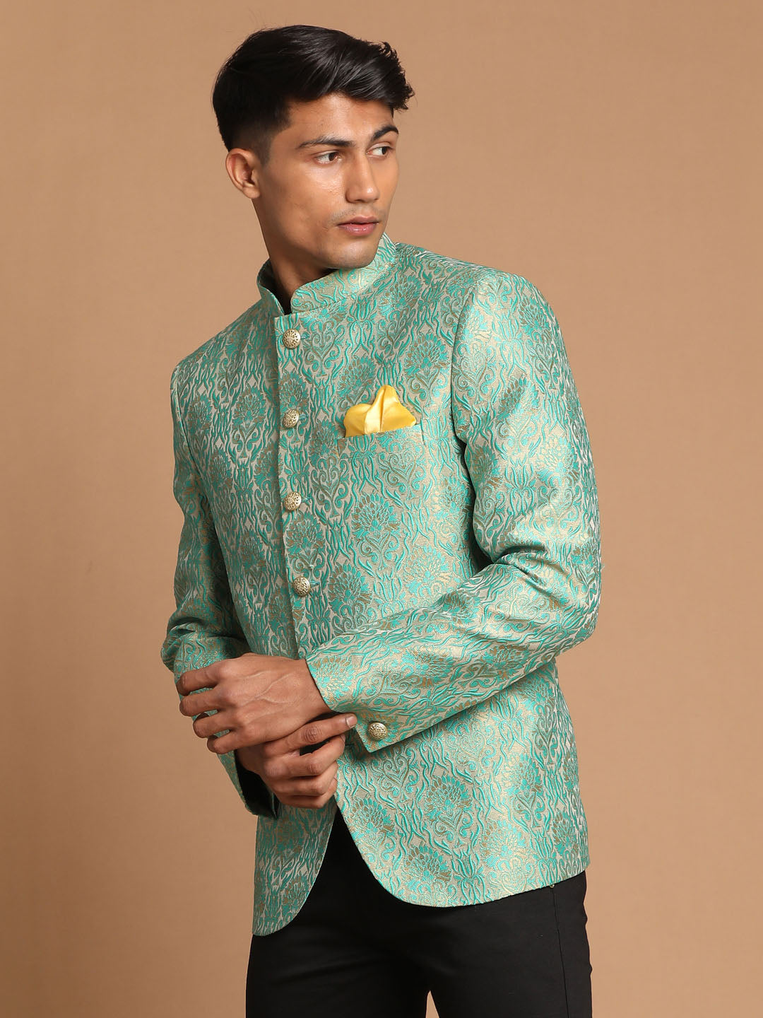 Men's Green Silk Blend Straight Jodhpuri