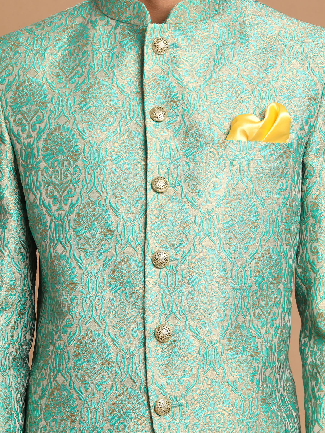 Men's Green Silk Blend Straight Jodhpuri