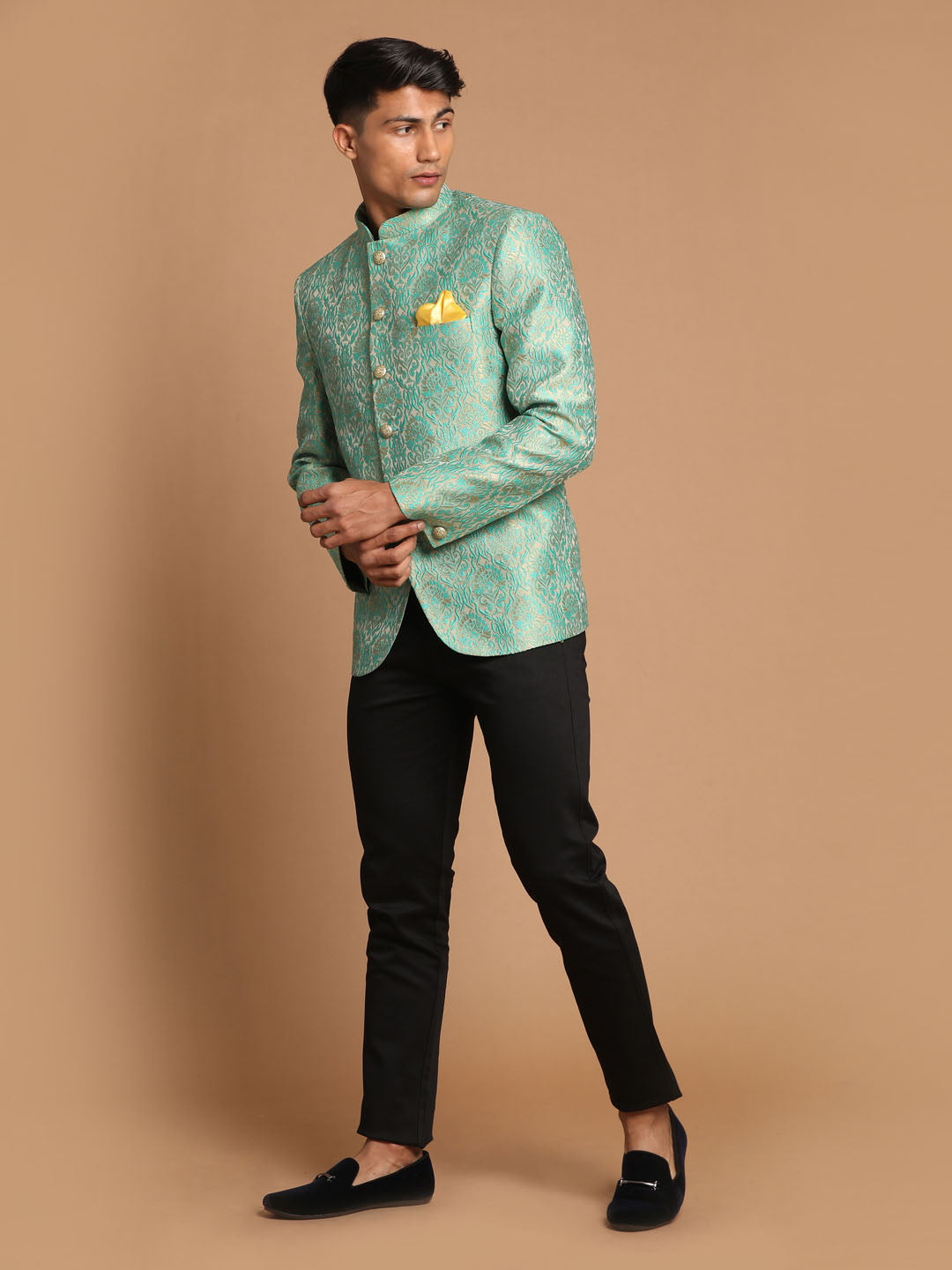 Men's Green Silk Blend Straight Jodhpuri