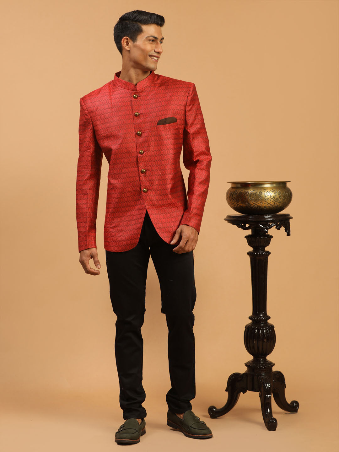 Men's Maroon Silk Blend Straight Jodhpuri
