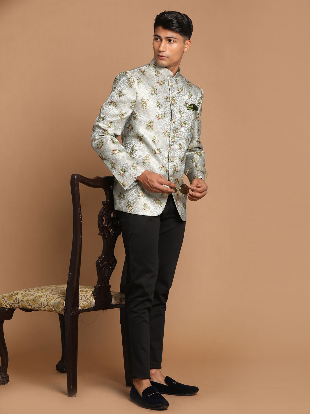 Men's Green Silk Blend Straight Jodhpuri