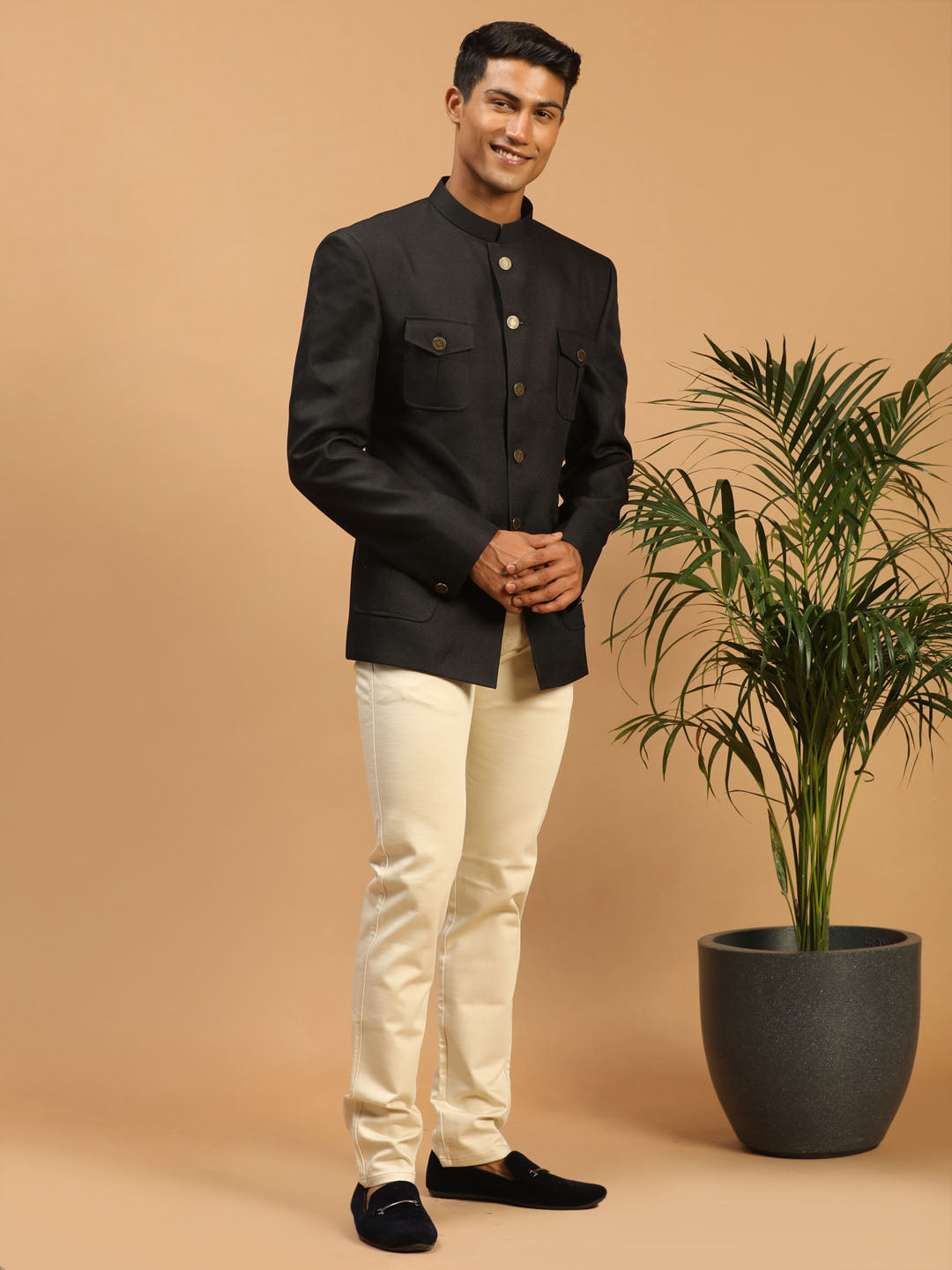 Men's Black Silk Blend Straight Jodhpuri