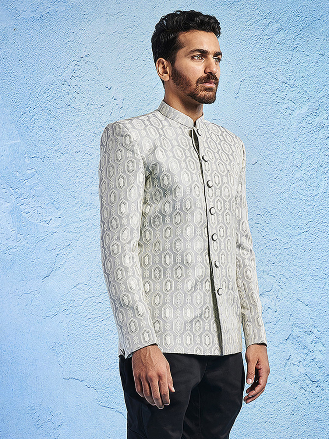 Men's Grey Cotton Straight Jodhpuri