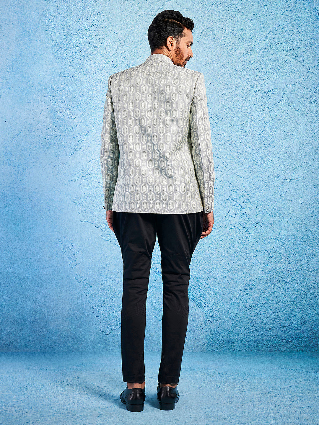 Men's Grey Silk Blend Straight Jodhpuri Pyjama Set