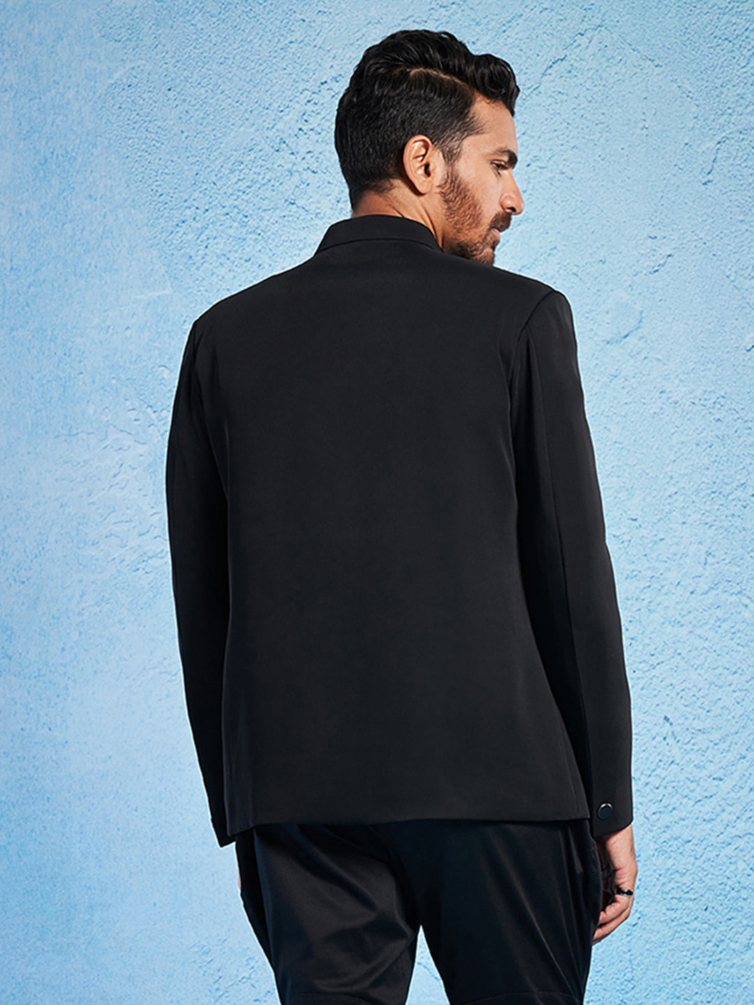 Men's Black Imported Suiting Straight Sherwani Only Top