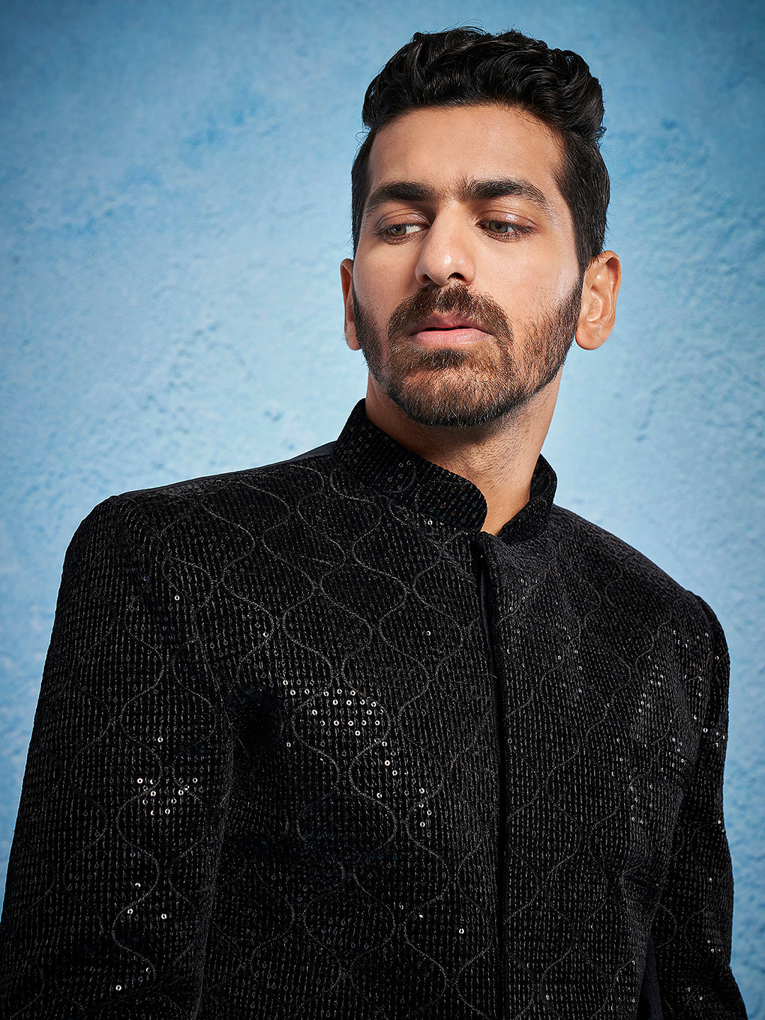 Men's Black Velvet Straight Jodhpuri Pyjama Set