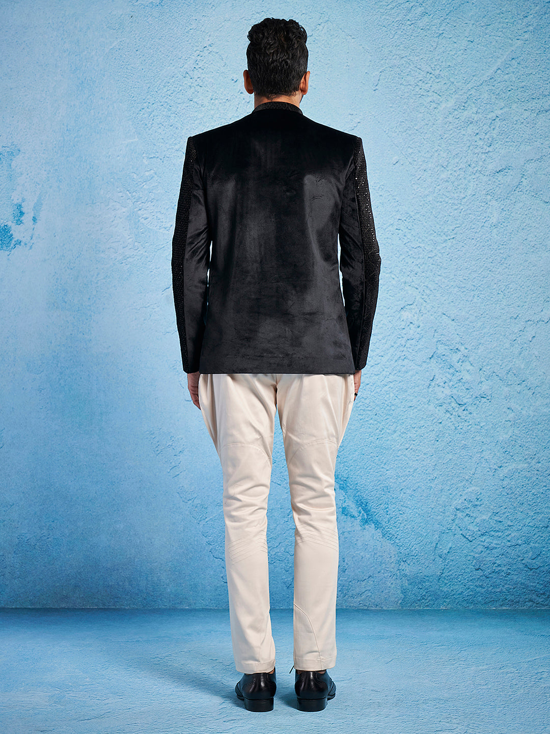 Men's Black Velvet Straight Jodhpuri Pyjama Set