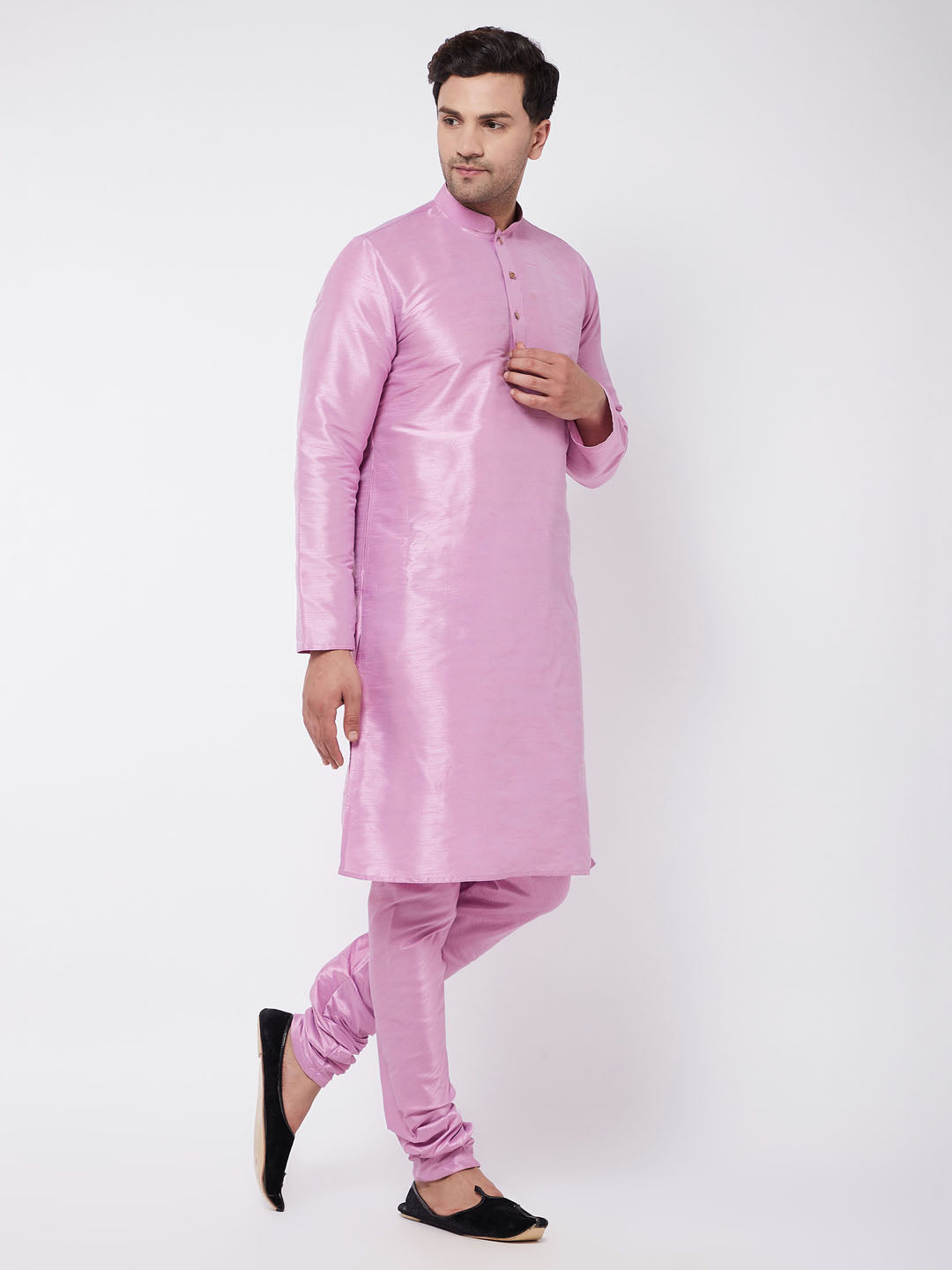 Men's Pink Silk Blend Straight Kurta Pyjama Set