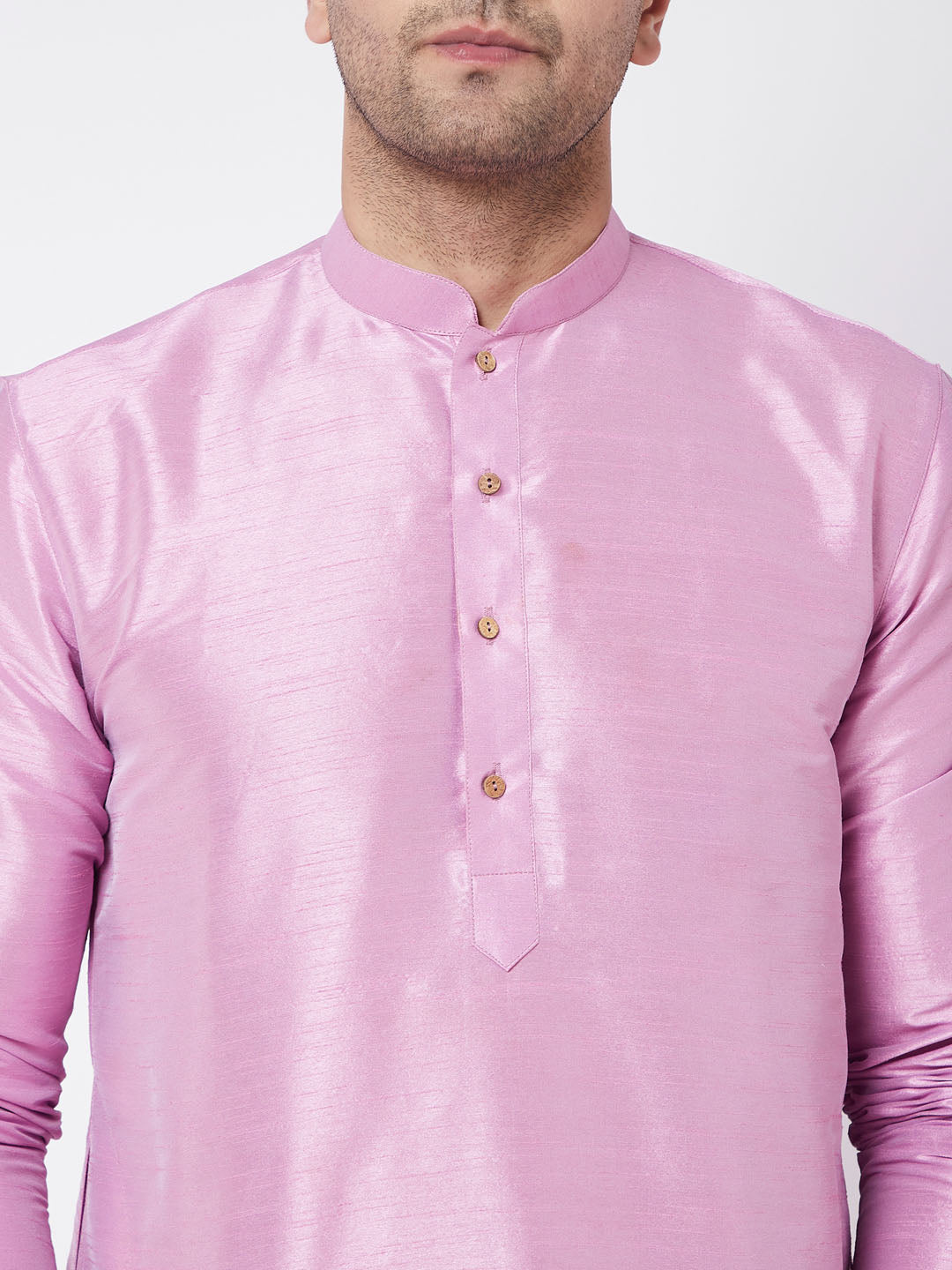 Men's Pink Silk Blend Straight Kurta Pyjama Set