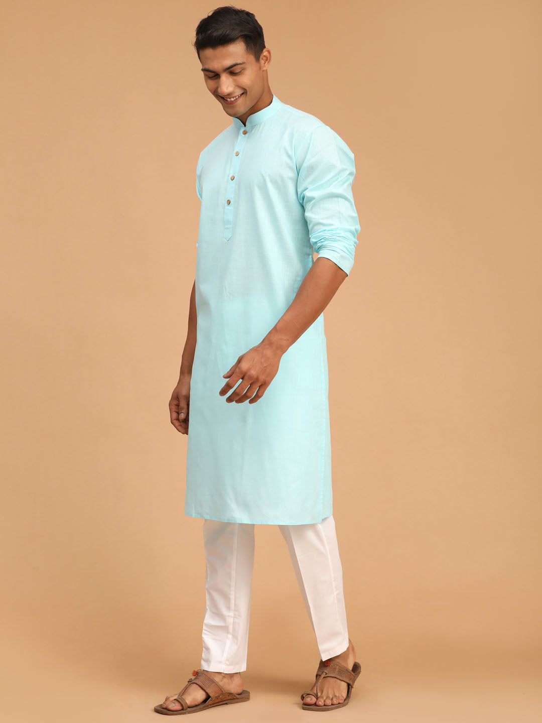 Men's Aqua Cotton Linen Straight Kurta Pyjama Set