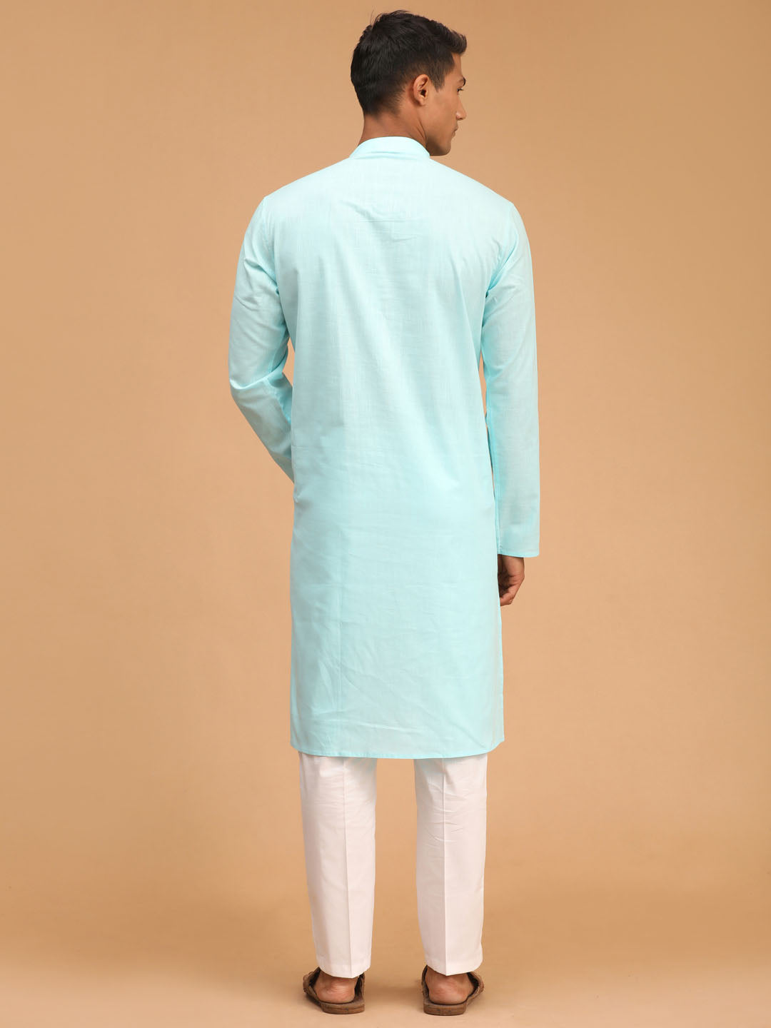 Men's Aqua Cotton Linen Straight Kurta Pyjama Set