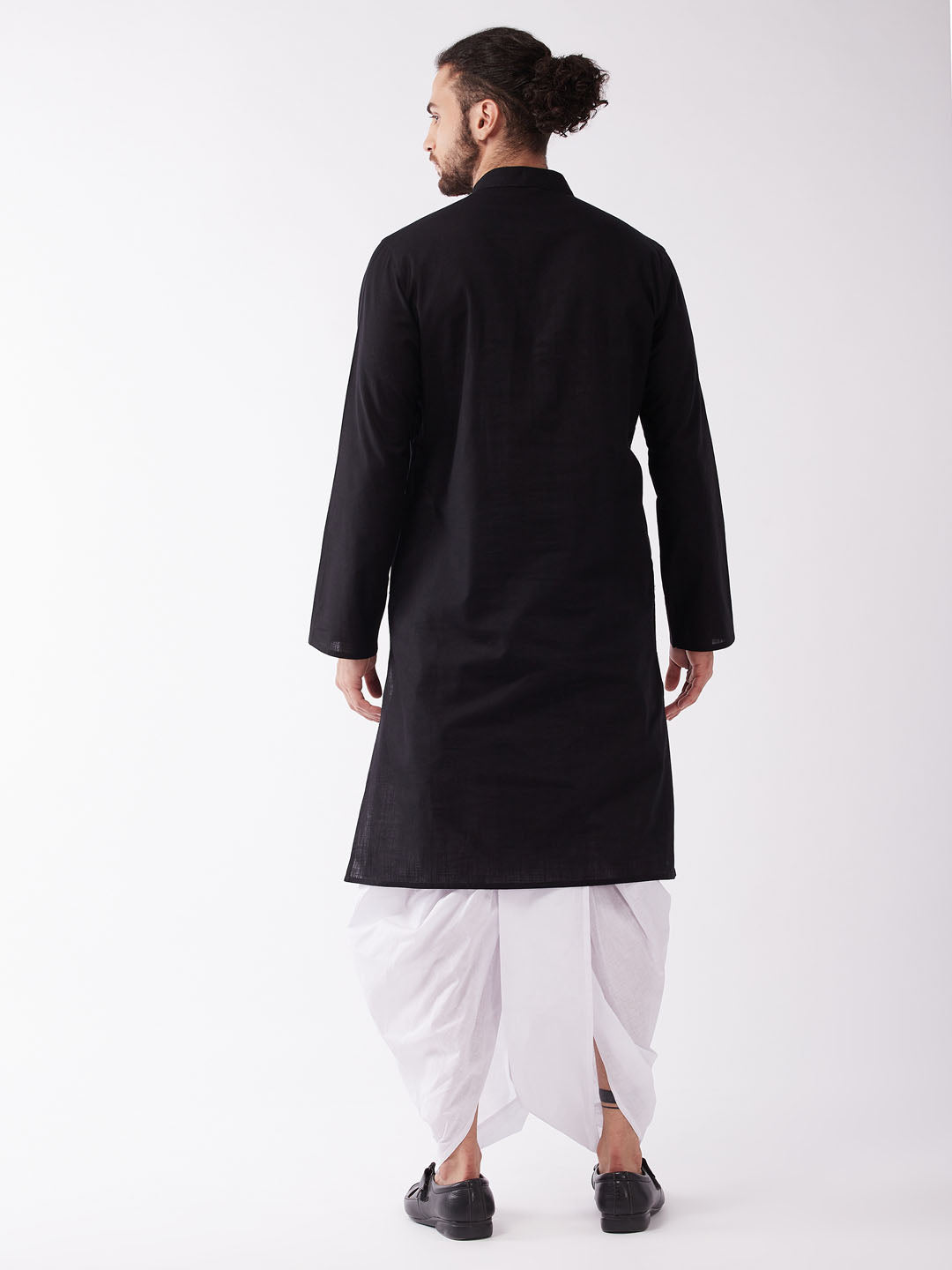 Men's Black Cotton Blend Straight Kurta and Dhoti Set