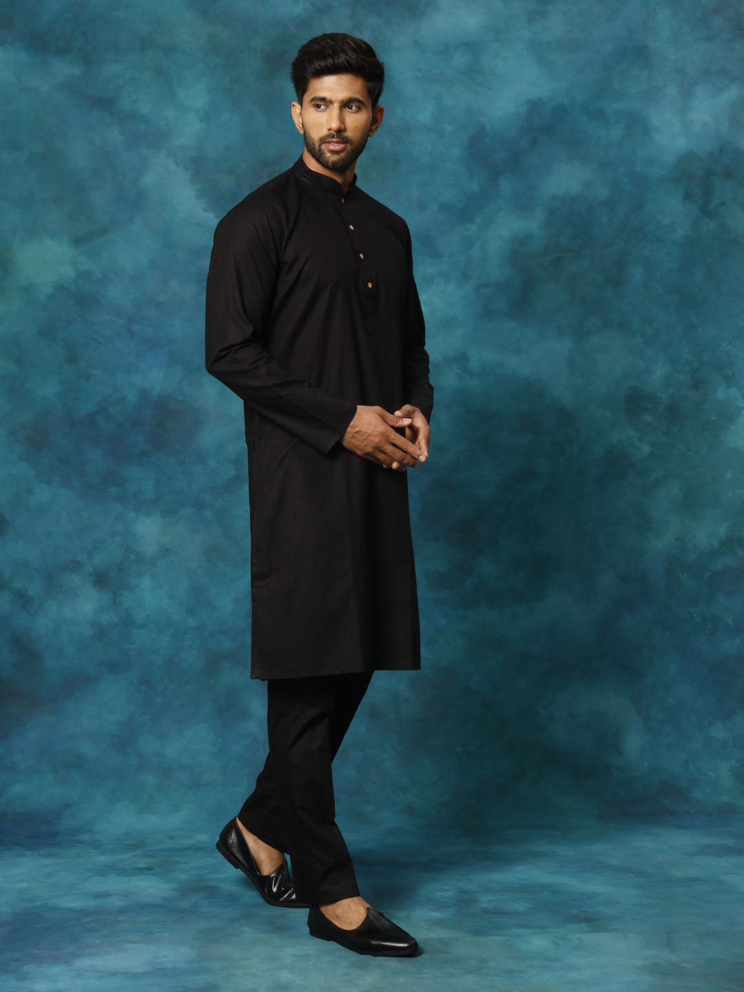 Men's Black Cotton Blend Straight Kurta Pyjama Set
