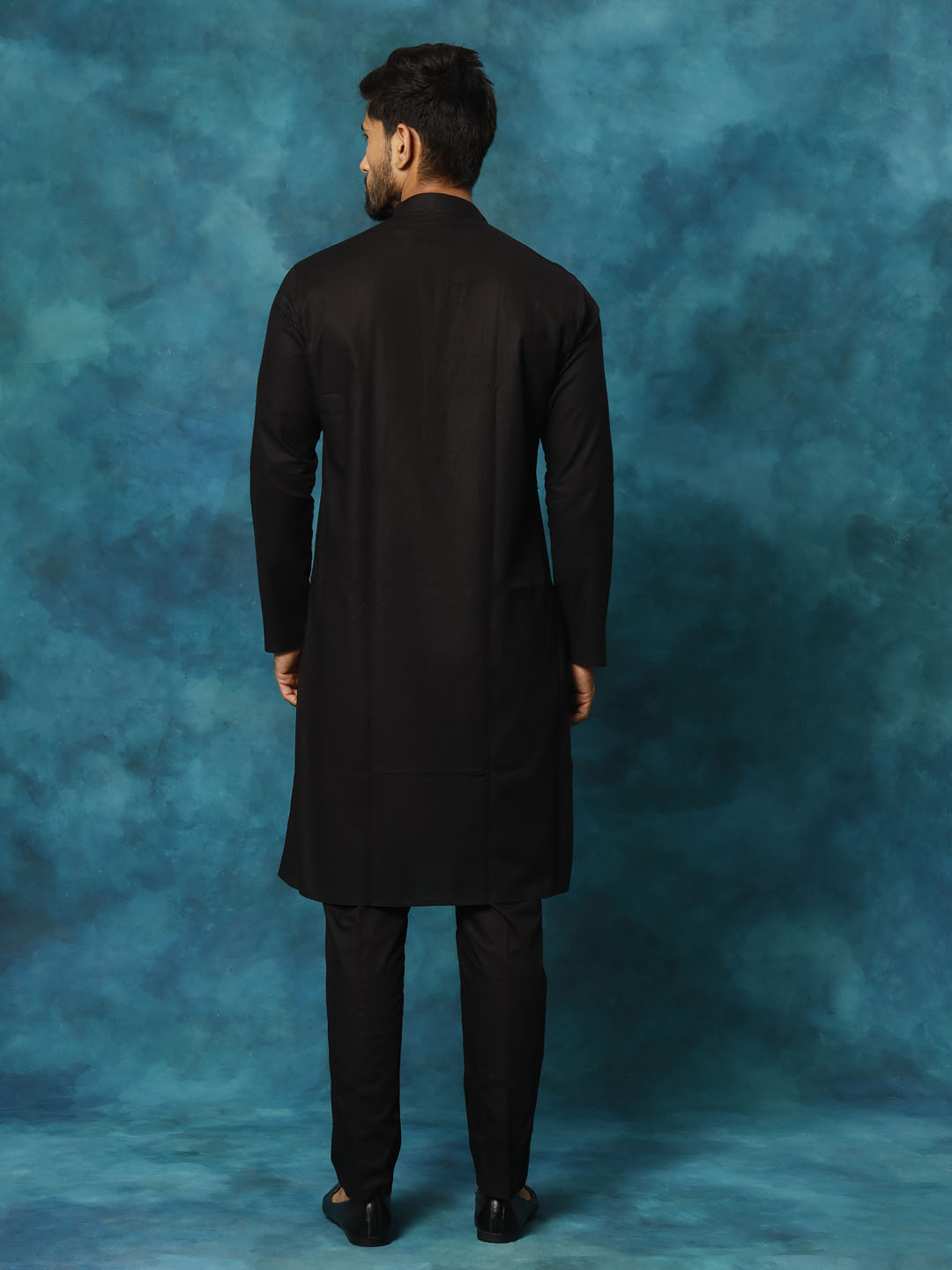 Men's Black Cotton Blend Straight Kurta Pyjama Set