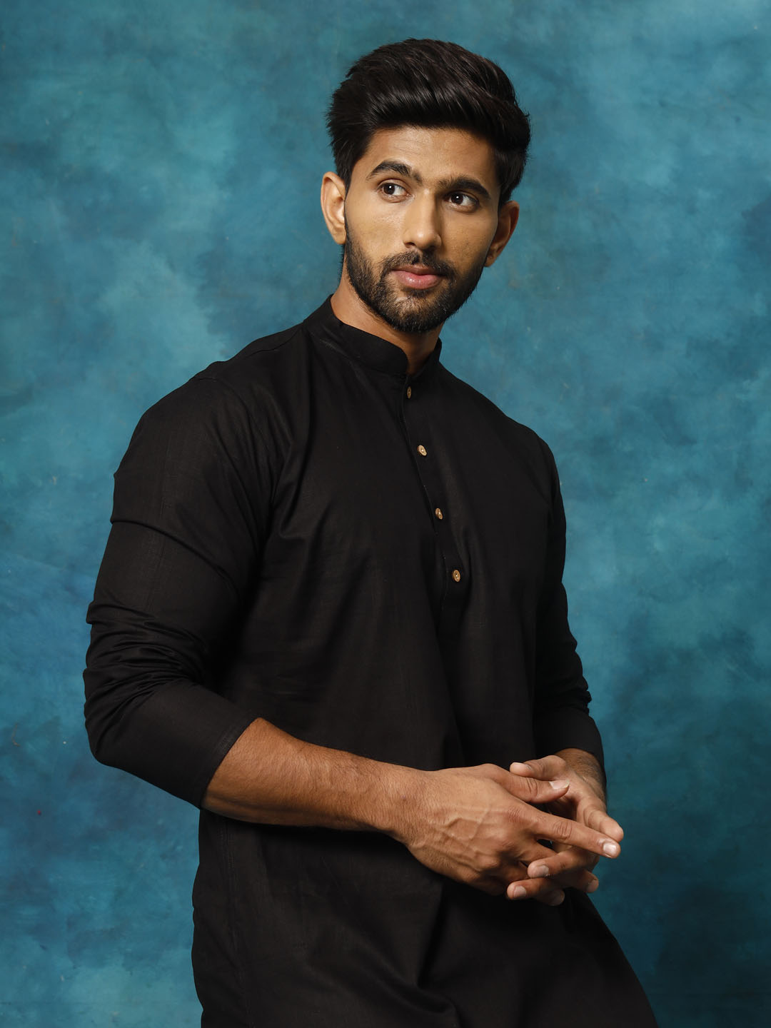 Men's Black Cotton Blend Straight Kurta Pyjama Set