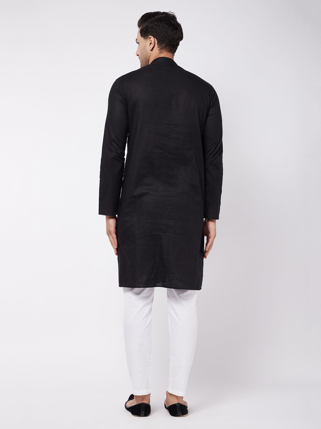 Men's Black Cotton Linen Straight Kurta Pyjama Set