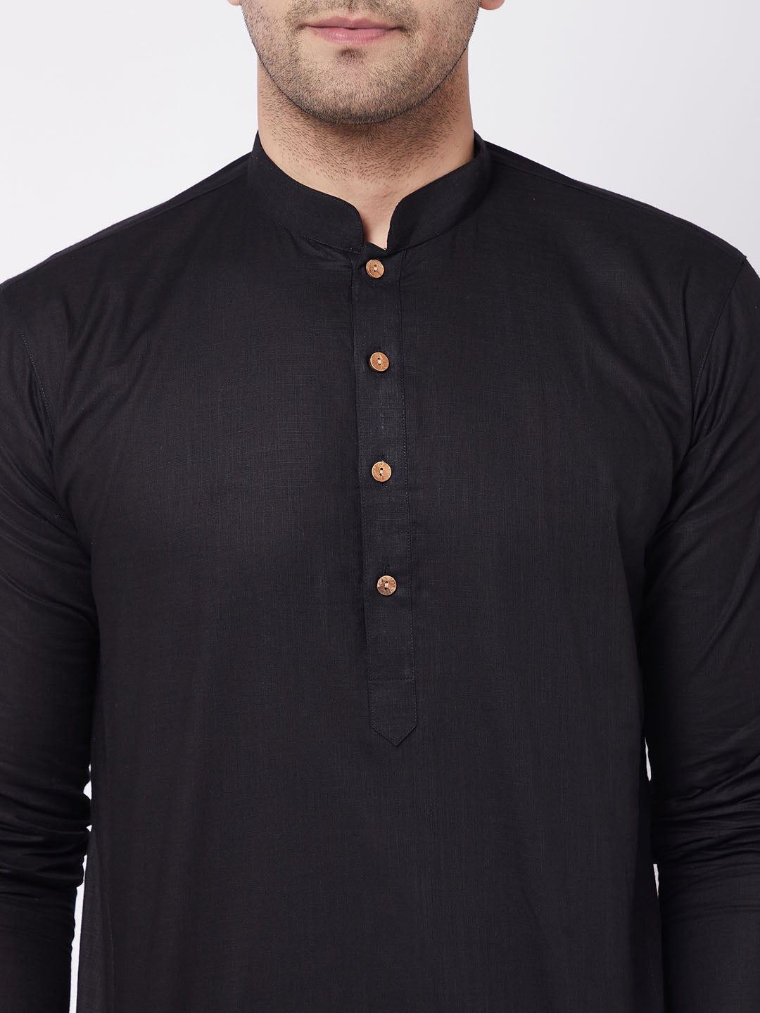 Men's Black Cotton Linen Straight Kurta Pyjama Set