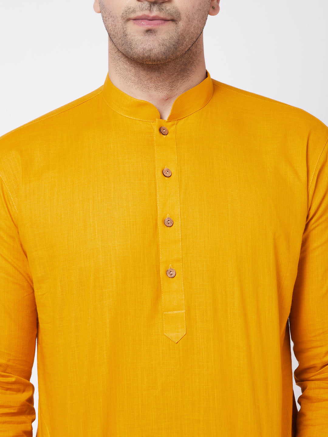Men's Mustard Cotton Blend Straight Kurta and Dhoti Set