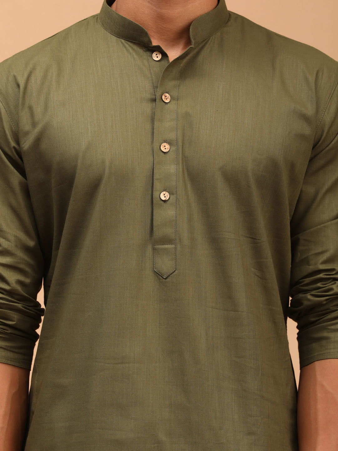 Men's Mehendi Green Cotton Blend Straight Kurta and Dhoti Set