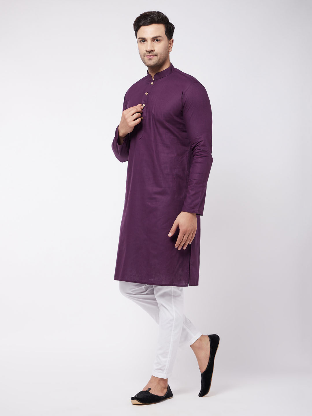 Men's Purple Cotton Linen Straight Kurta Pyjama Set