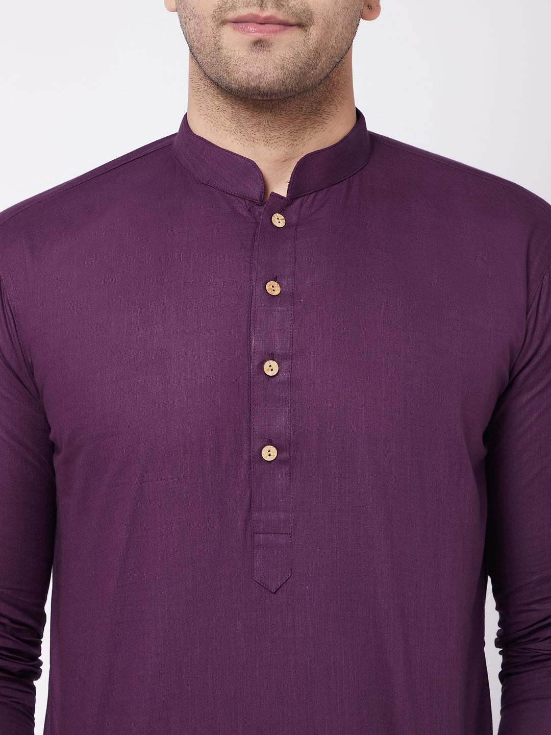 Men's Purple Cotton Linen Straight Kurta Pyjama Set