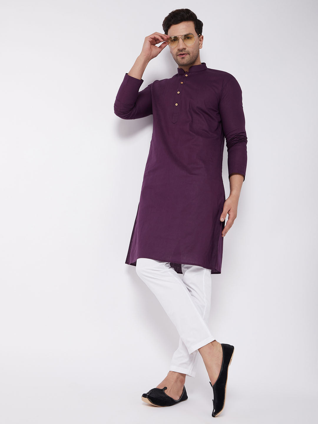 Men's Purple Cotton Linen Straight Kurta Pyjama Set