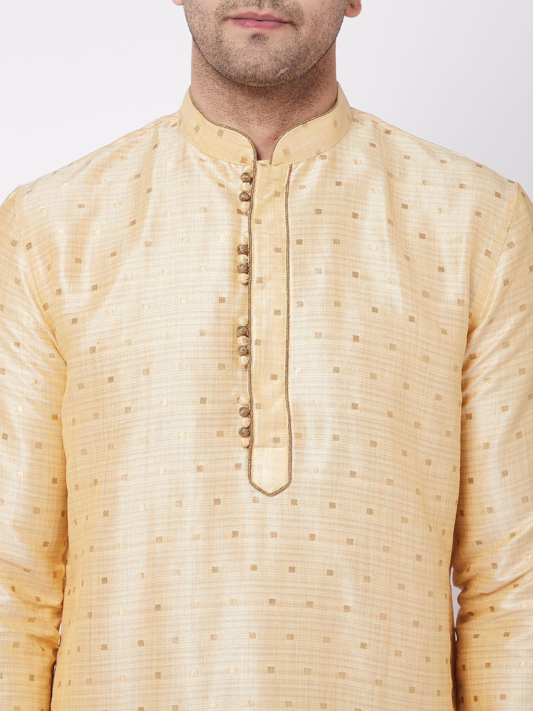 Men's Beige Silk Blend Straight Kurta and Dhoti Set
