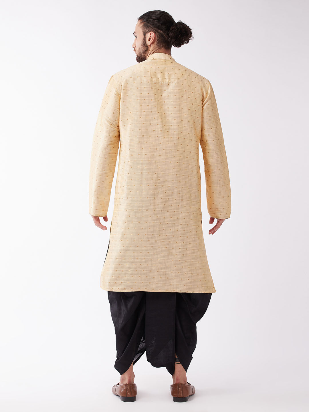 Men's Beige Silk Blend Straight Kurta and Dhoti Set