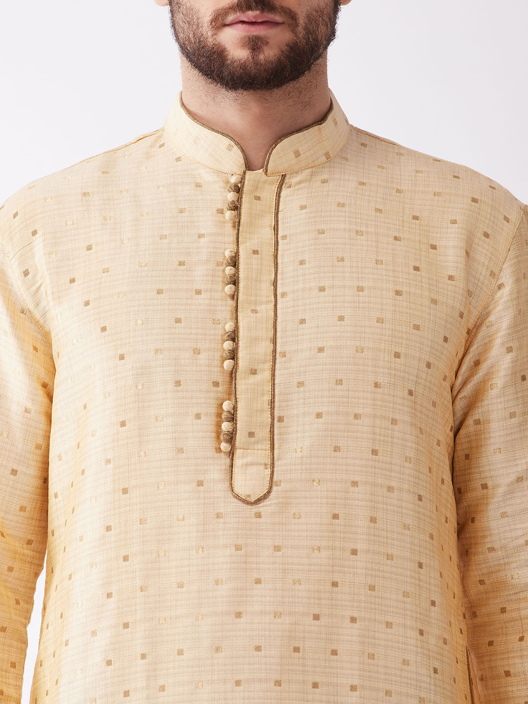 Men's Beige Silk Blend Straight Kurta and Dhoti Set