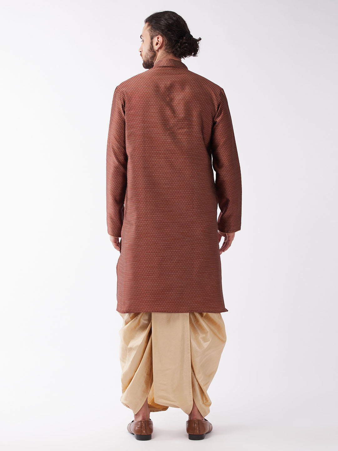 Men's Maroon Silk Blend Straight Kurta and Dhoti Set