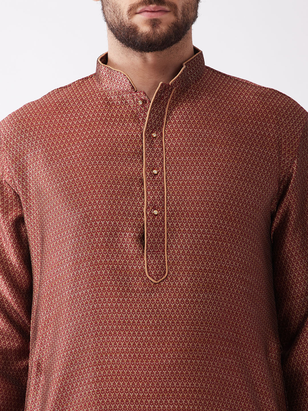 Men's Maroon Silk Blend Straight Kurta and Dhoti Set