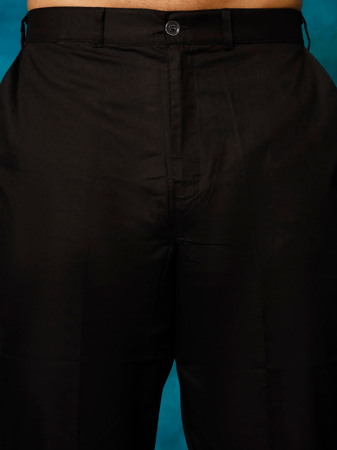 Men's Black Cotton Cotton Satin Asymmetric Kurta Pyjama Set