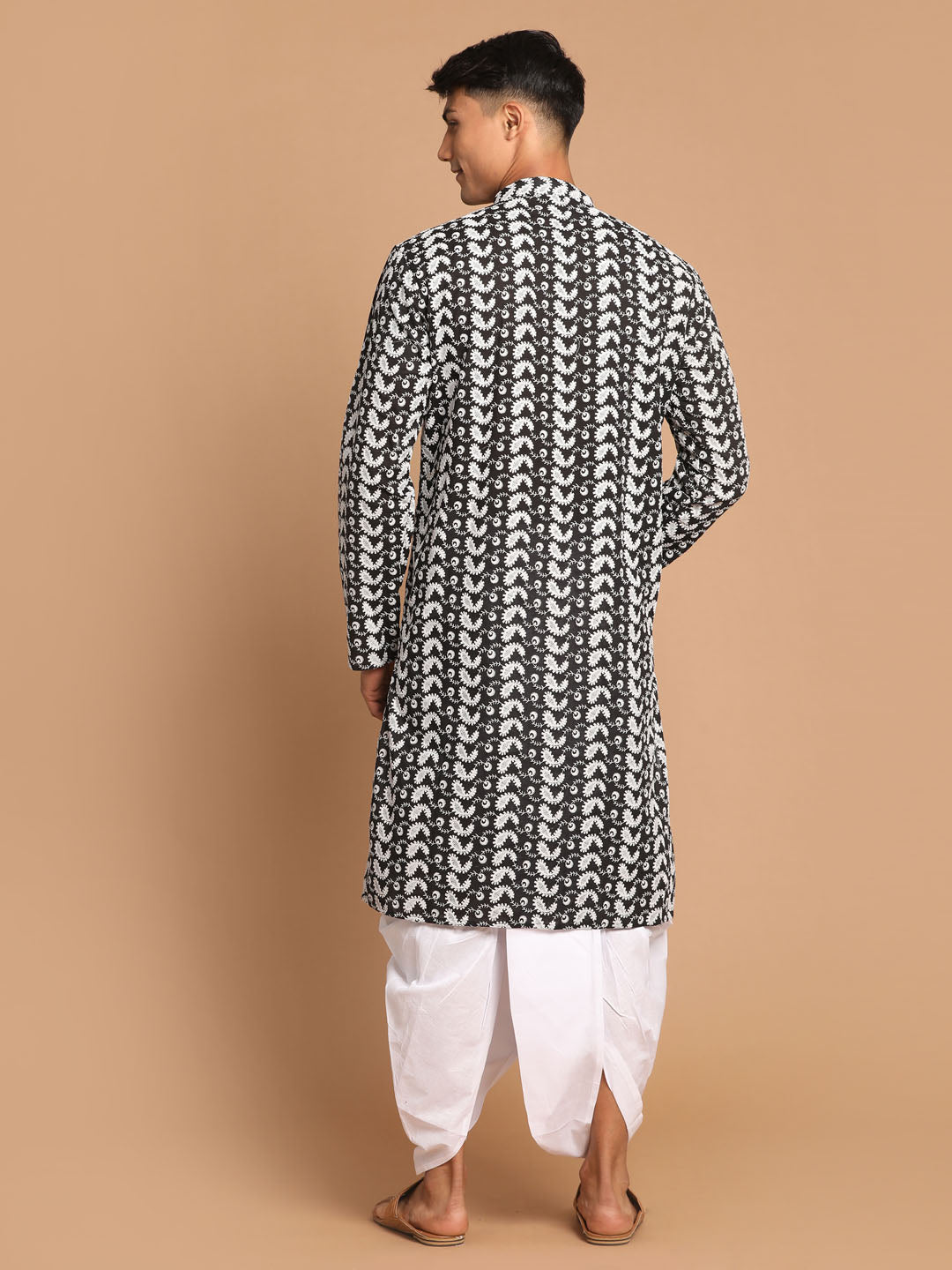 Men's Black Pure Cotton Straight Kurta and Dhoti Set