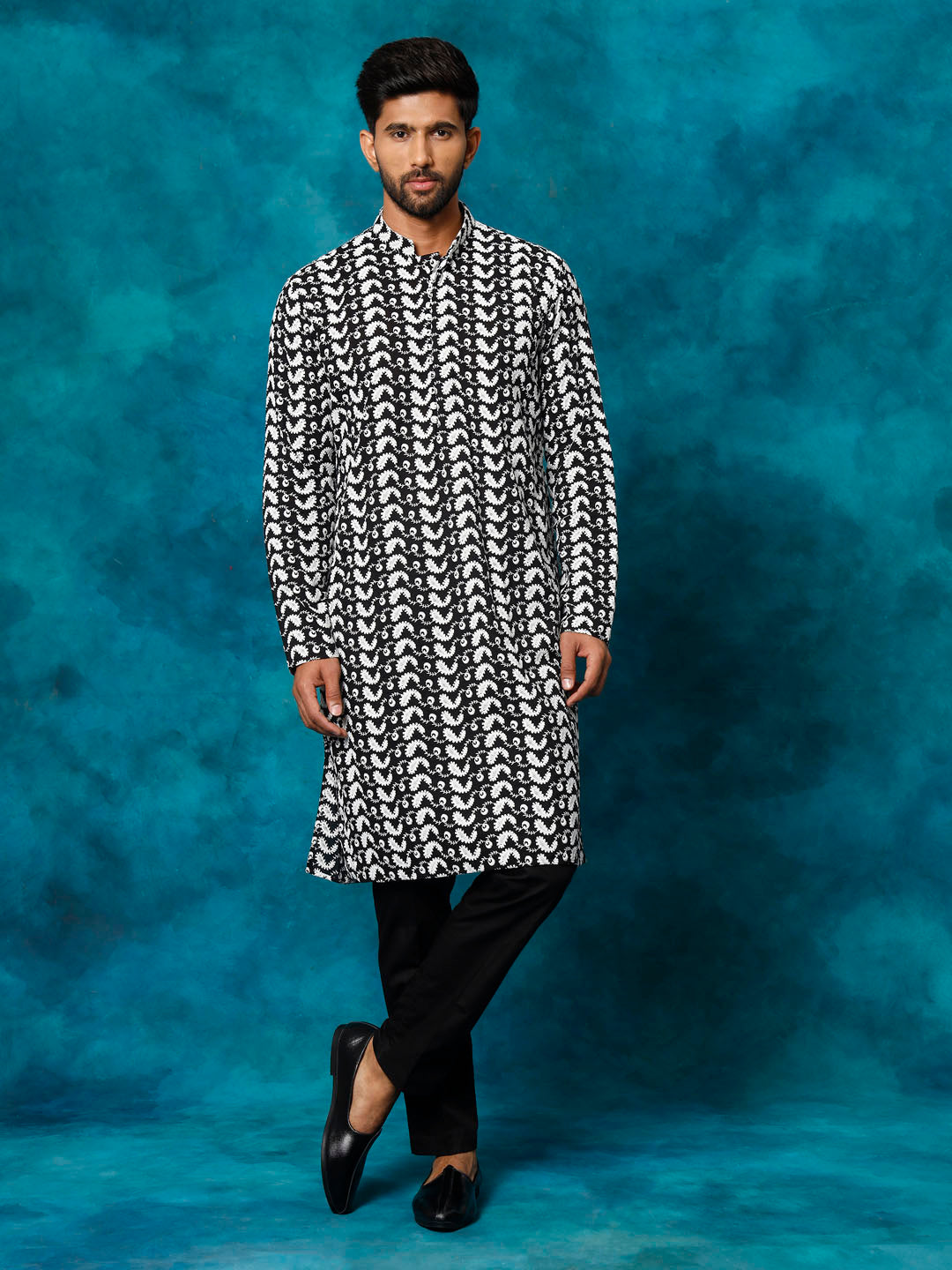 Men's Black Cotton Straight Kurta Pyjama Set