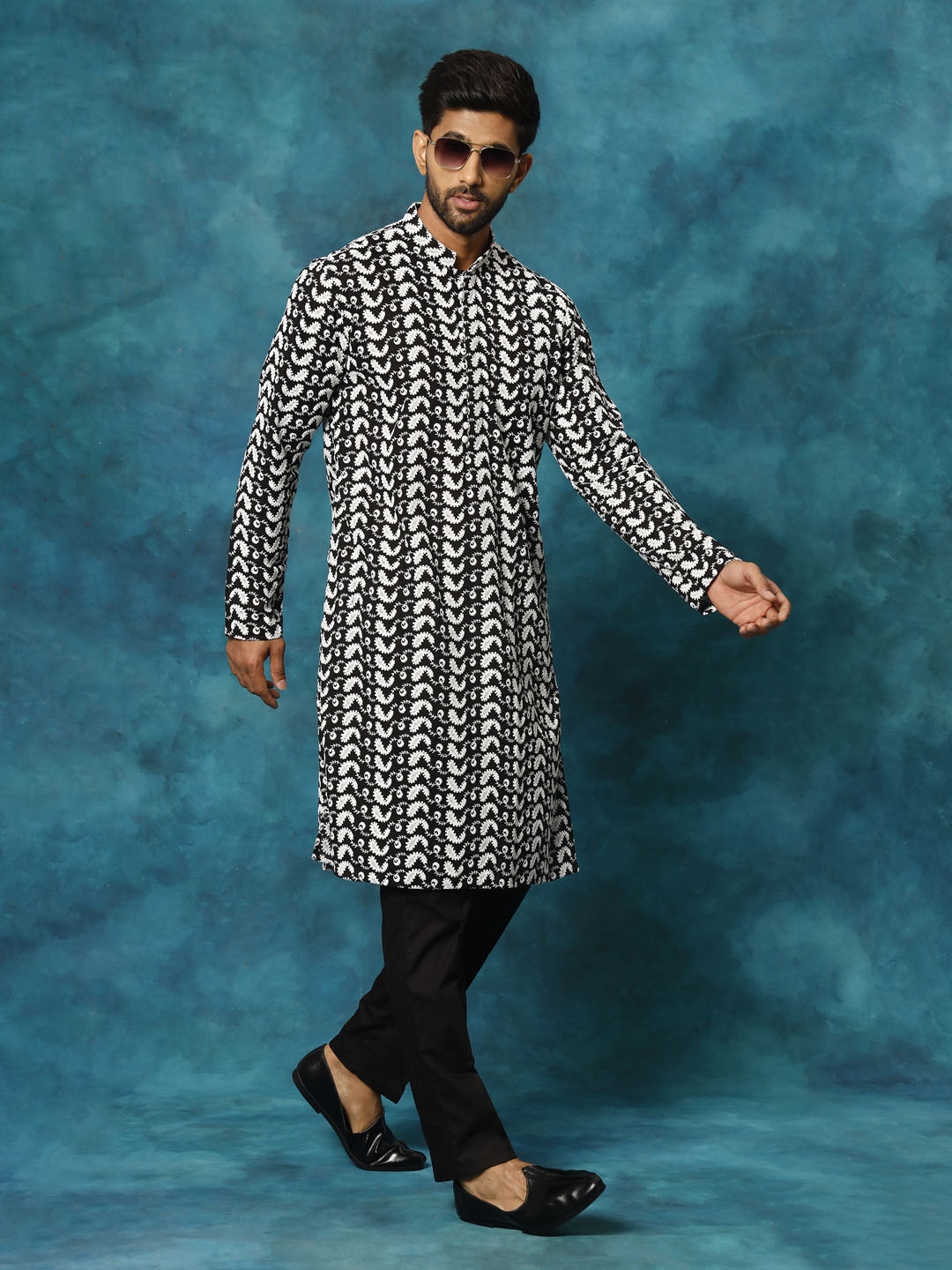 Men's Black Cotton Straight Kurta Pyjama Set