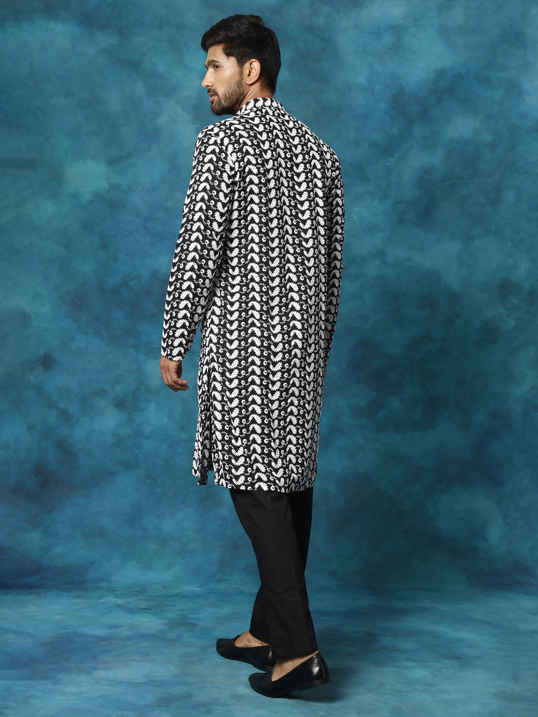 Men's Black Cotton Straight Kurta Pyjama Set