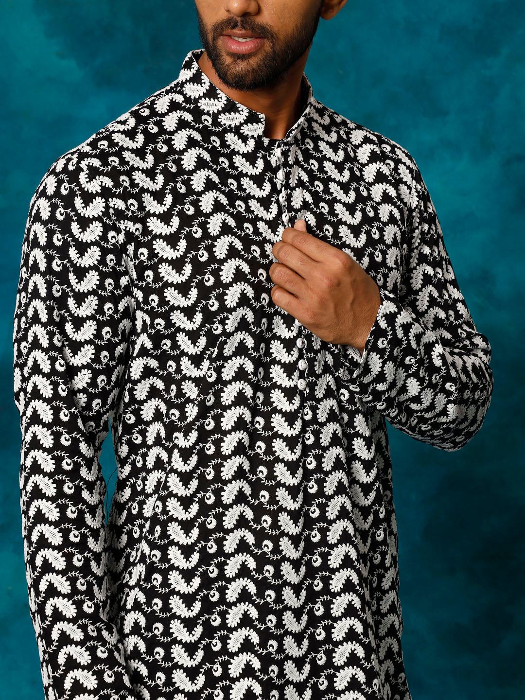 Men's Black Cotton Straight Kurta Pyjama Set