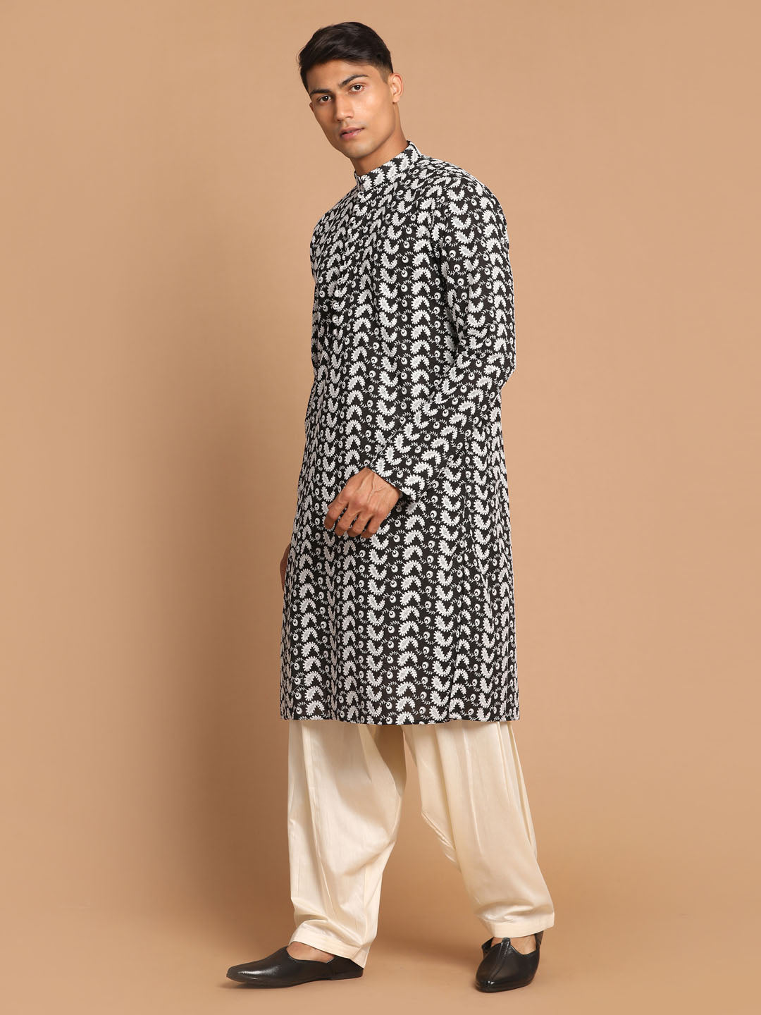Men's Black Pure Cotton Straight Kurta and Patiala Set