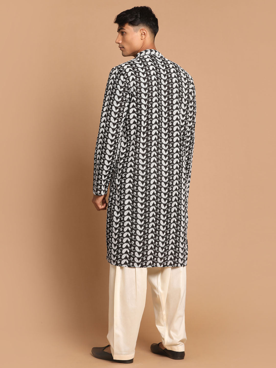 Men's Black Pure Cotton Straight Kurta and Patiala Set
