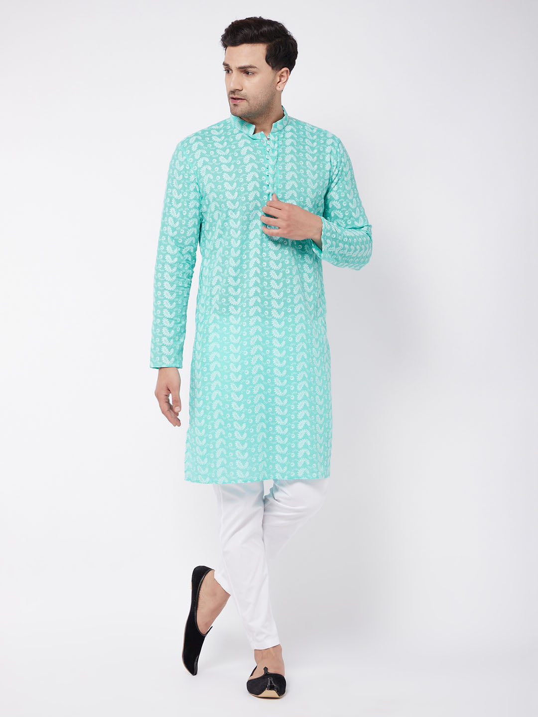 Men's Green Pure Cotton Straight Kurta Pyjama Set
