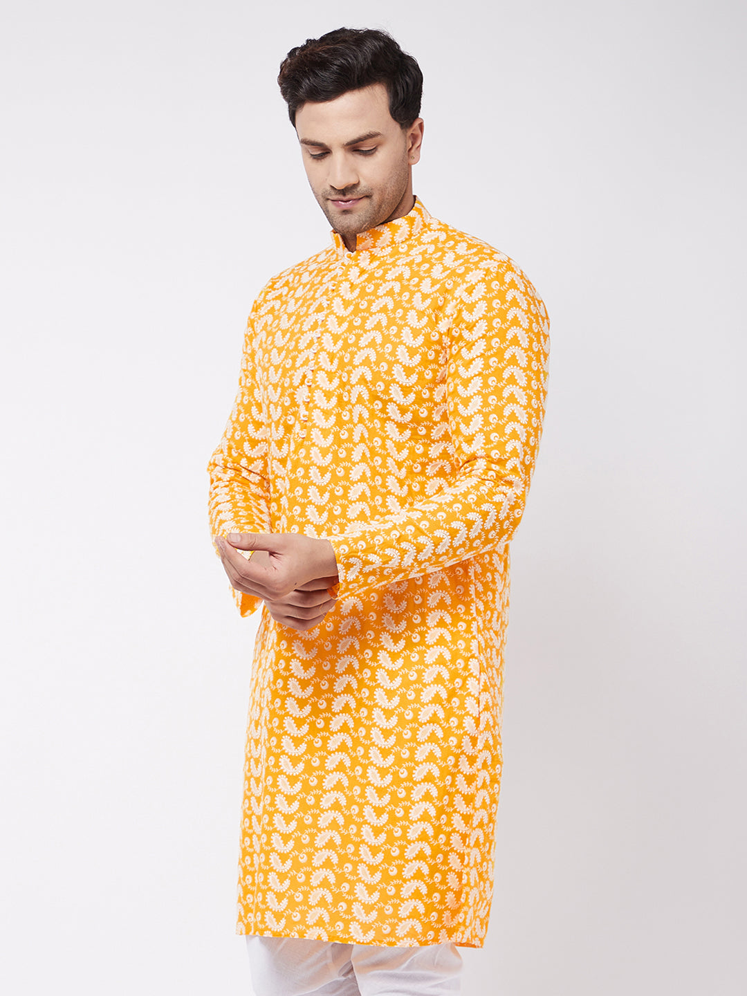 Men's Orange Pure Cotton Straight Kurta Pyjama Set