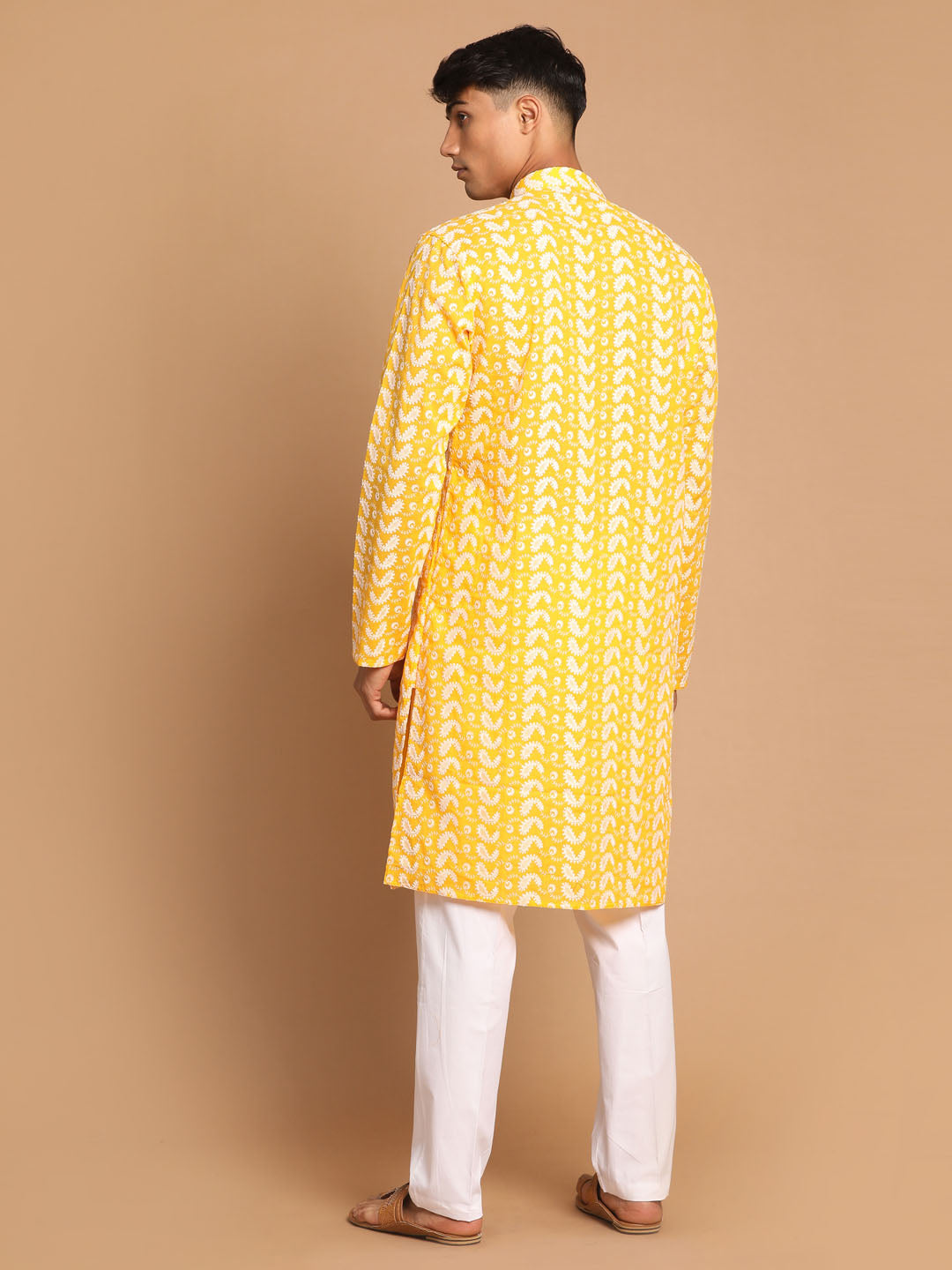 Men's Orange Pure Cotton Straight Kurta Pyjama Set